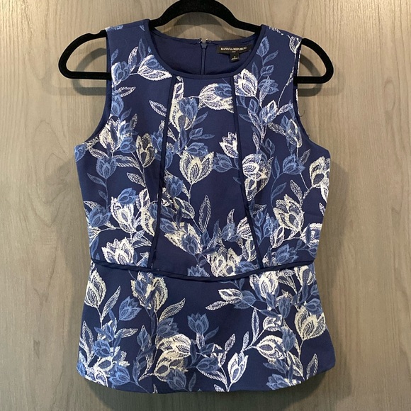 Banana Republic Factory Navy Floral Peplum Tank Top - Picture 1 of 6